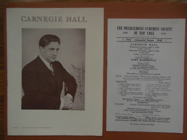 Carnegie Hall Program; The Philharmonic Symphony Society of New York Program (Featuring John Barbiolli) Image for Carnegie Hall Program; The Philharmonic Symphony Society of New York Program (Featuring John Barbiolli)