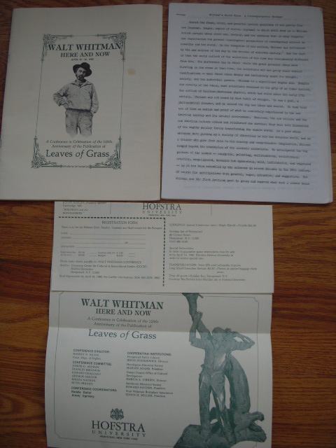 Image for Walt Whitman Here and Now April 25-26, 1980; a Conference in Celebration of the 125th Anniversary of the Publication of Leaves of Grass (Extra Material Laid-in )