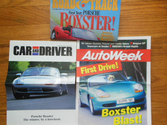 Porsche Boxster 1997 4 Booklets, 1 Card and 3 Auto Magazine Test Drives
