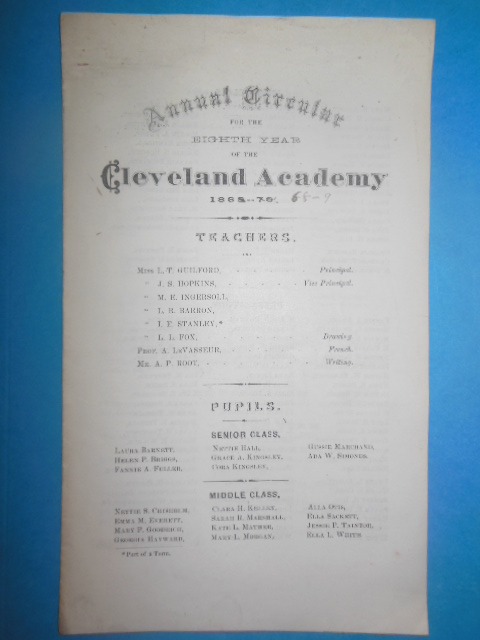 Image for Annual Circular for the Eighth Year of the Cleveland Academy 1869-70