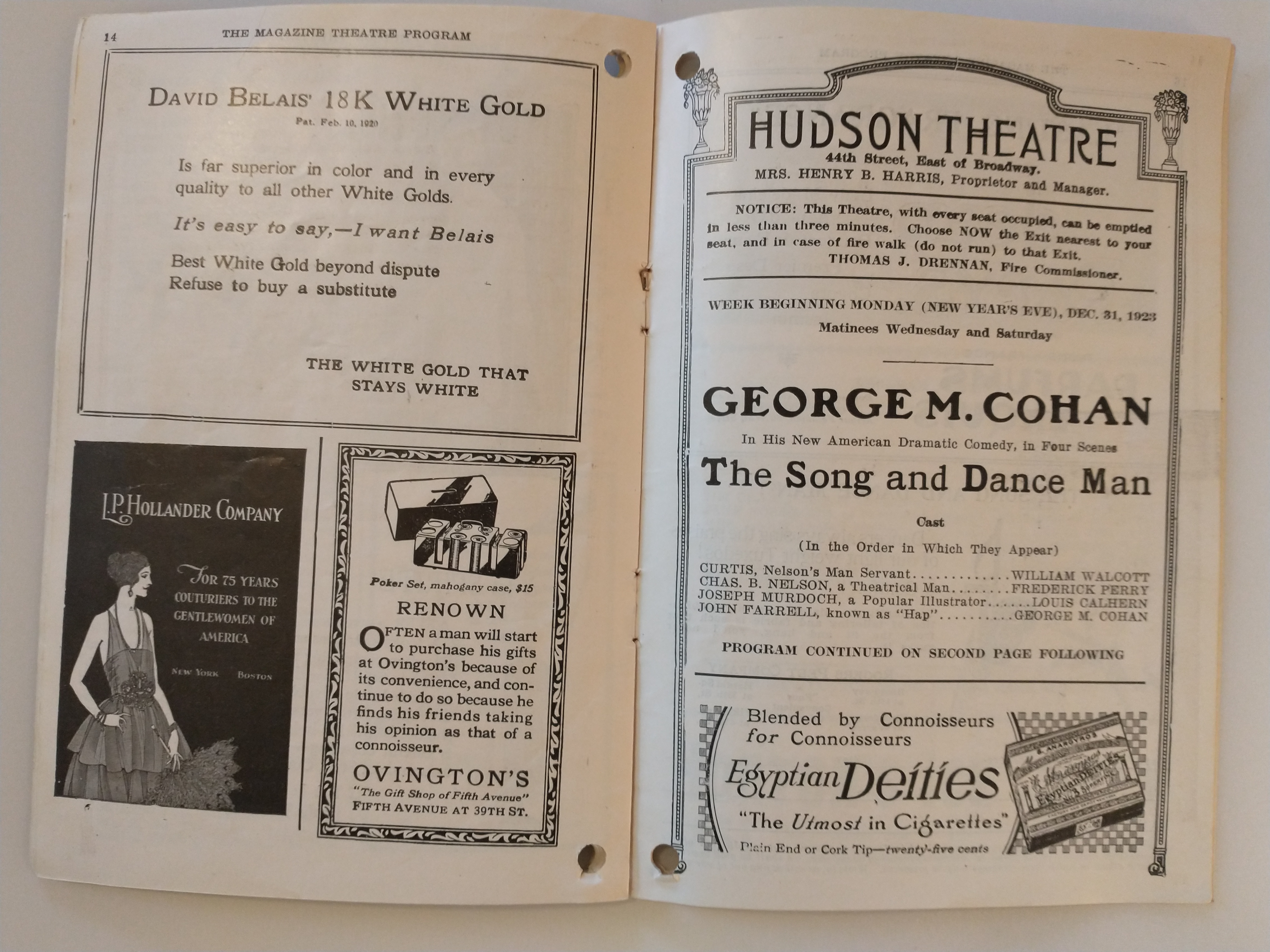 Image for HUDSON THEATRE PROGRAM 1923 