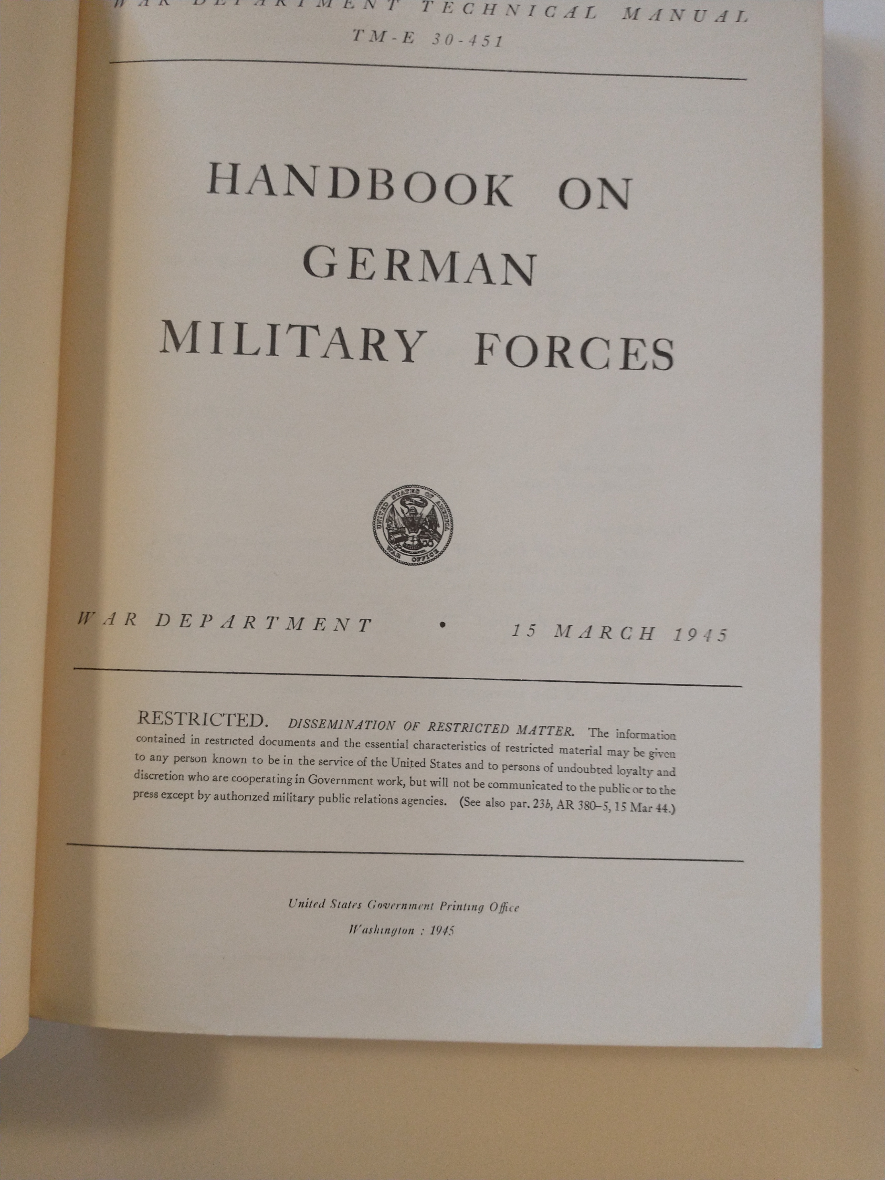 HANDBOOK ON GERMAN MILITARY FORCES